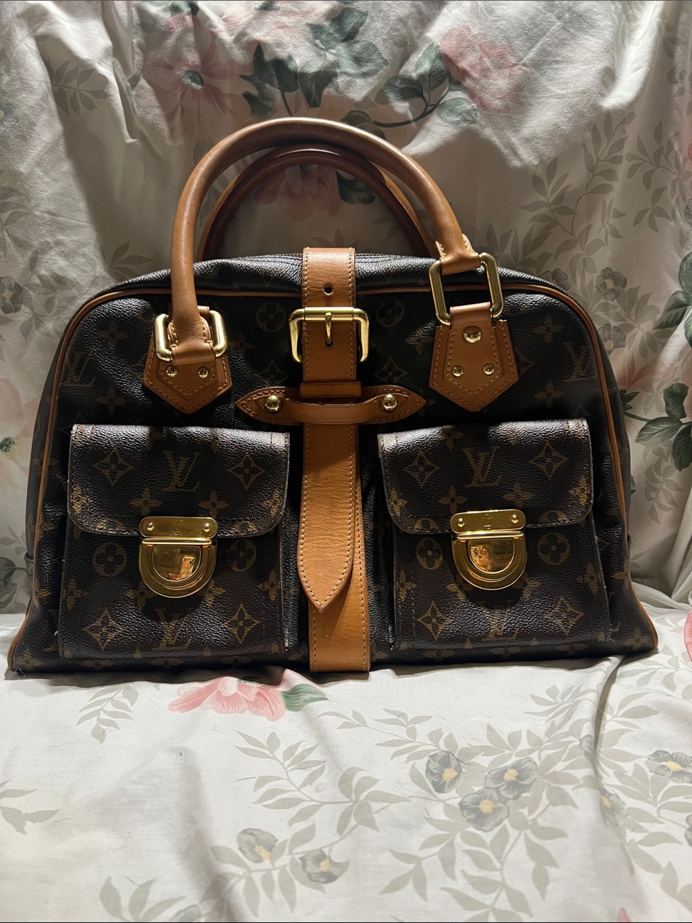 Louis Vuitton Monogram Manhattan GM Satchel with Vachetta and Gold Hardware